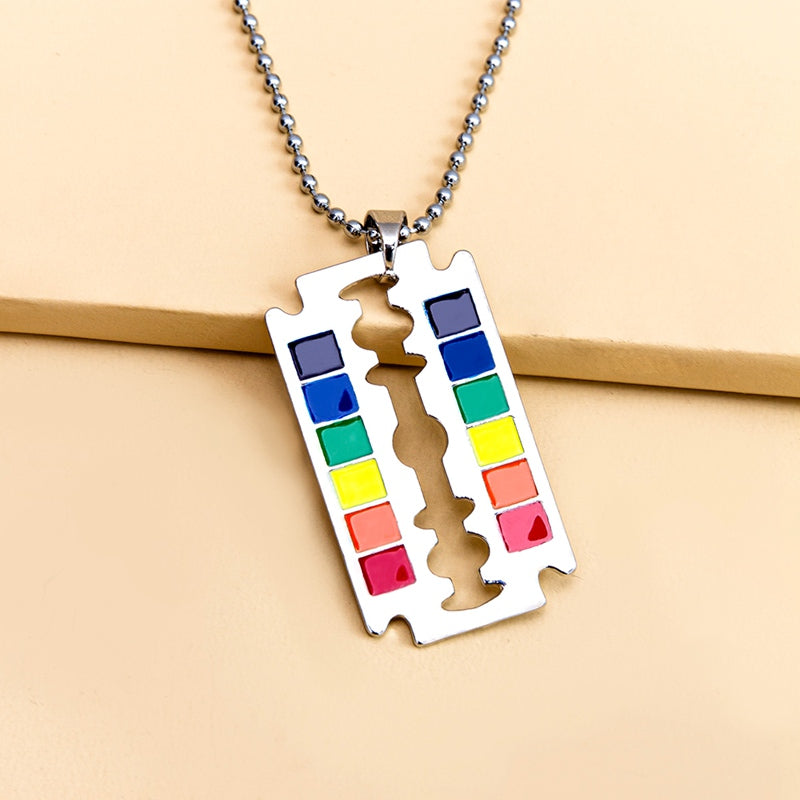 LGBT Rainbow Safety Blade Razor Pendant Necklace