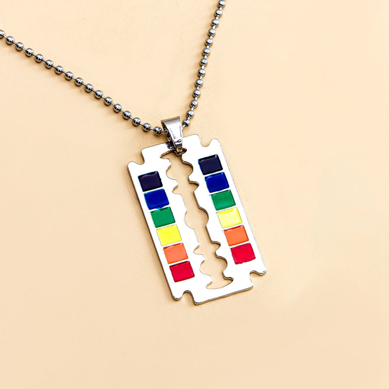 LGBT Rainbow Safety Blade Razor Pendant Necklace