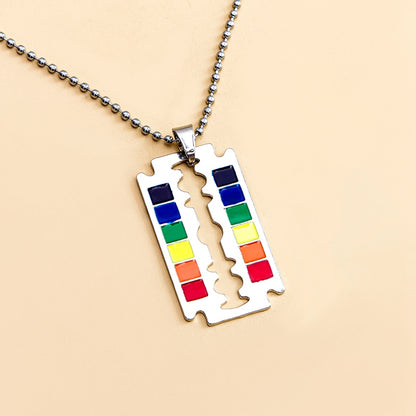 LGBT Rainbow Safety Blade Razor Pendant Necklace