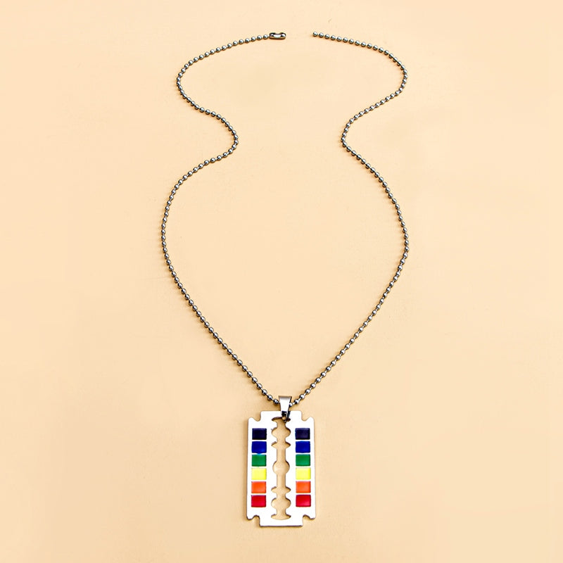 LGBT Rainbow Safety Blade Razor Pendant Necklace