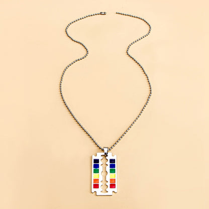LGBT Rainbow Safety Blade Razor Pendant Necklace