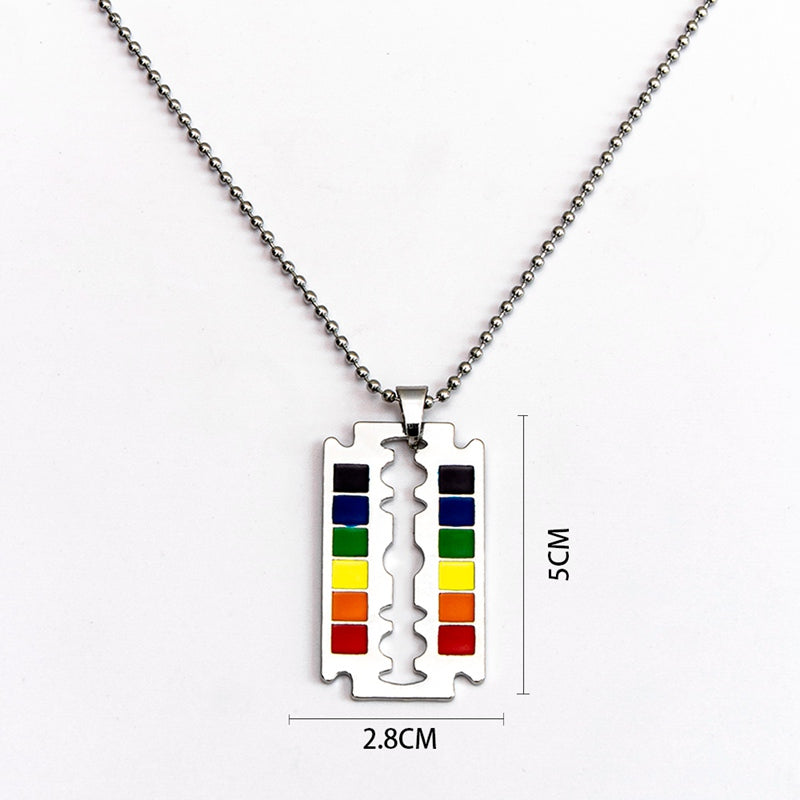 LGBT Rainbow Safety Blade Razor Pendant Necklace