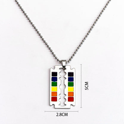 LGBT Rainbow Safety Blade Razor Pendant Necklace