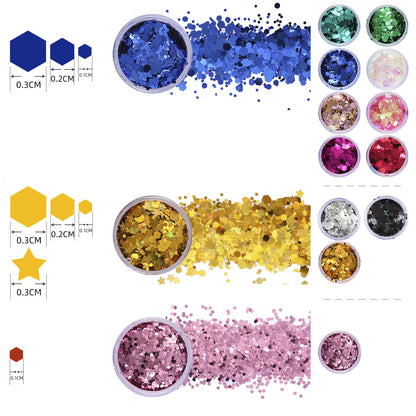 12-Color Mixed Hexagonal High-Quality Glitter