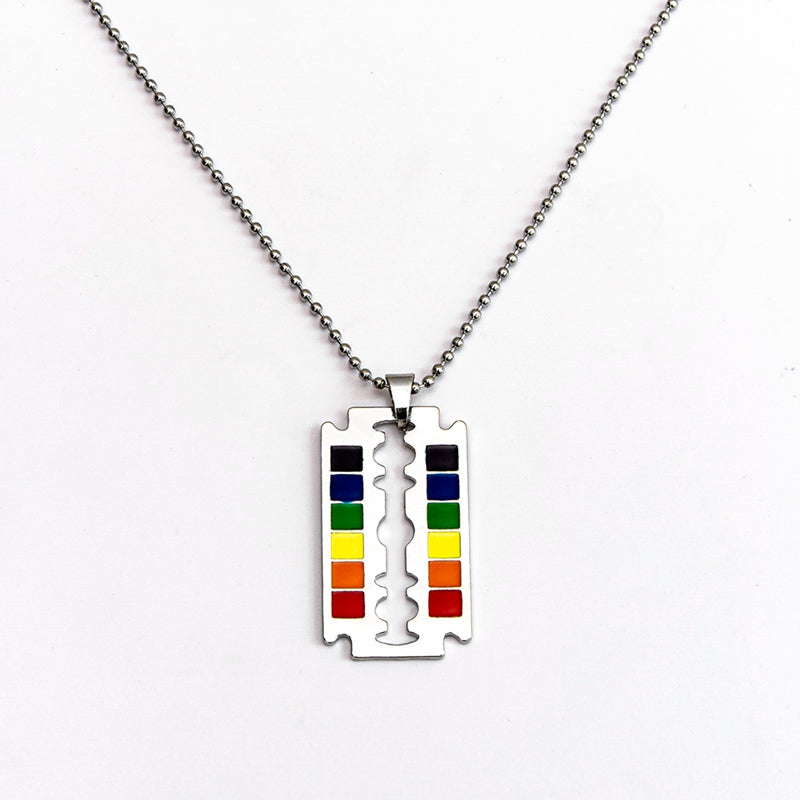 LGBT Rainbow Safety Blade Razor Pendant Necklace