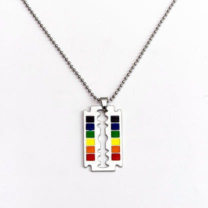 LGBT Rainbow Safety Blade Razor Pendant Necklace