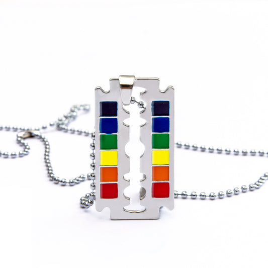LGBT Rainbow Safety Blade Razor Pendant Necklace