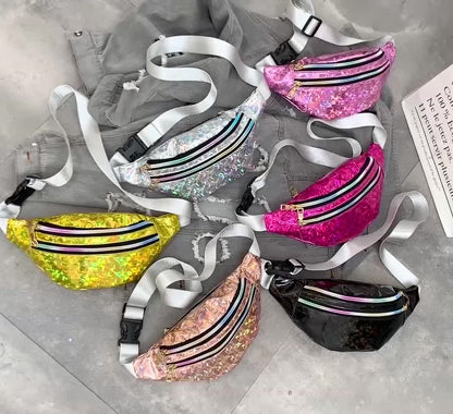 Double Pocket Holographic Bum Bag